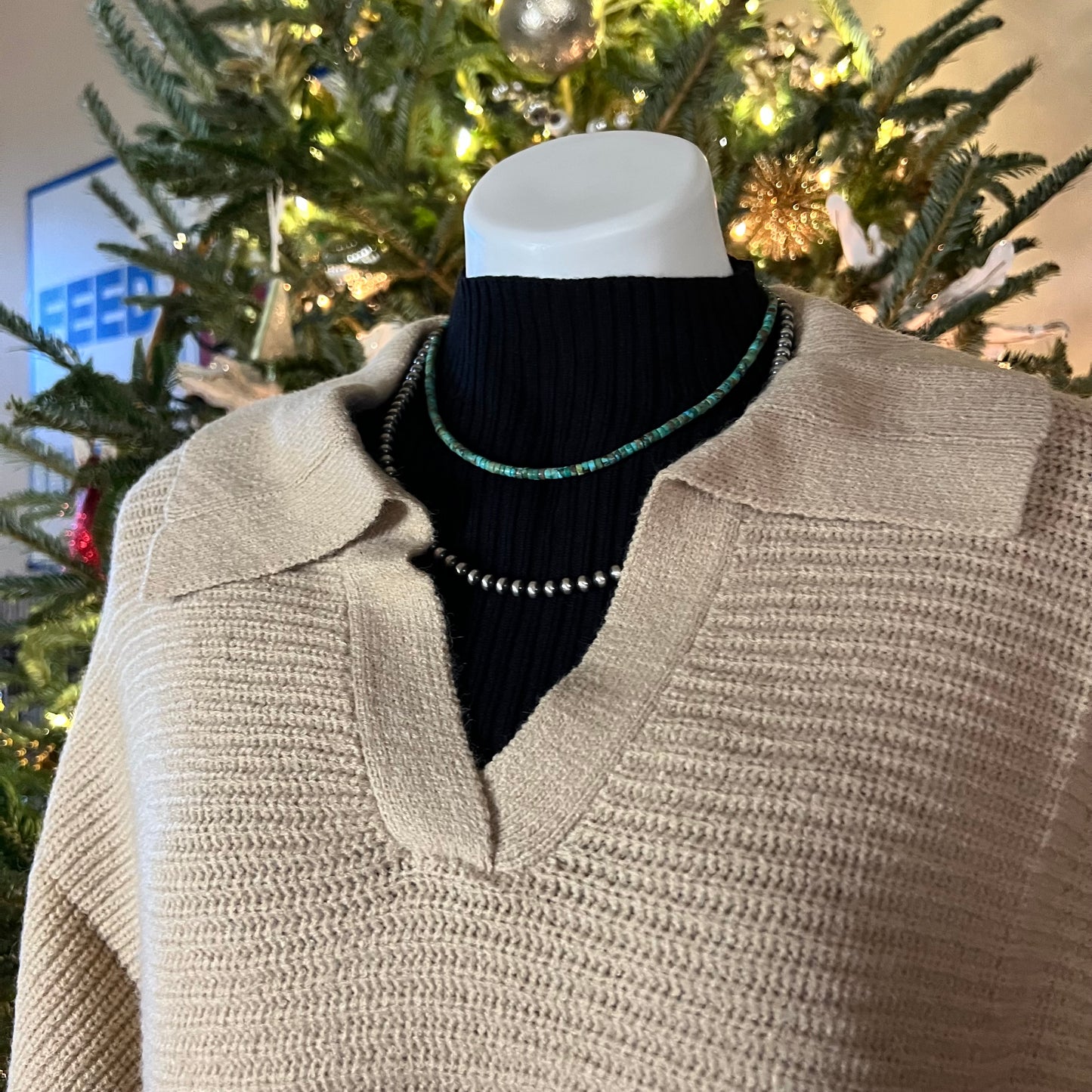 Tessa Oatmeal V-neck Collared Sweater