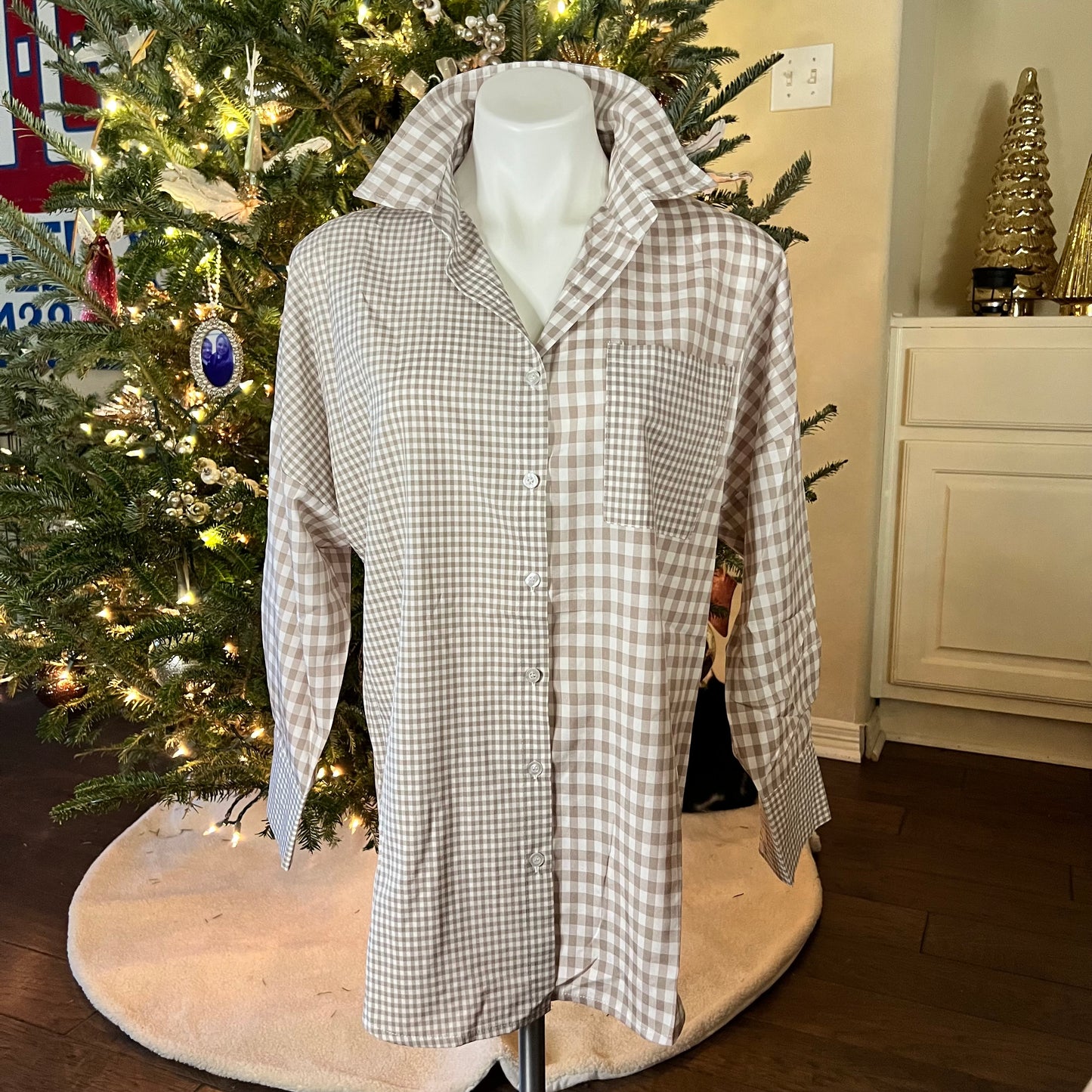 Neutral Plaid Button Down