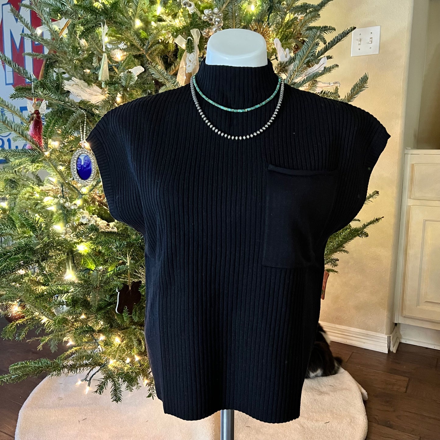 Black Short Sleeve Turtleneck Sweater