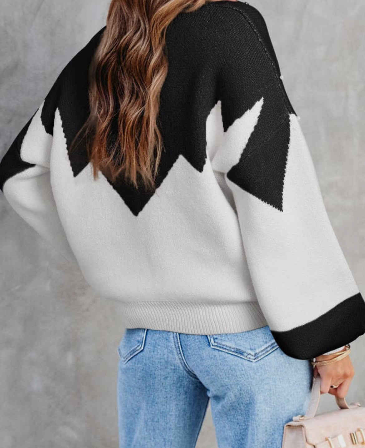 Aztec Colorblock Pearl Embellished Sweater