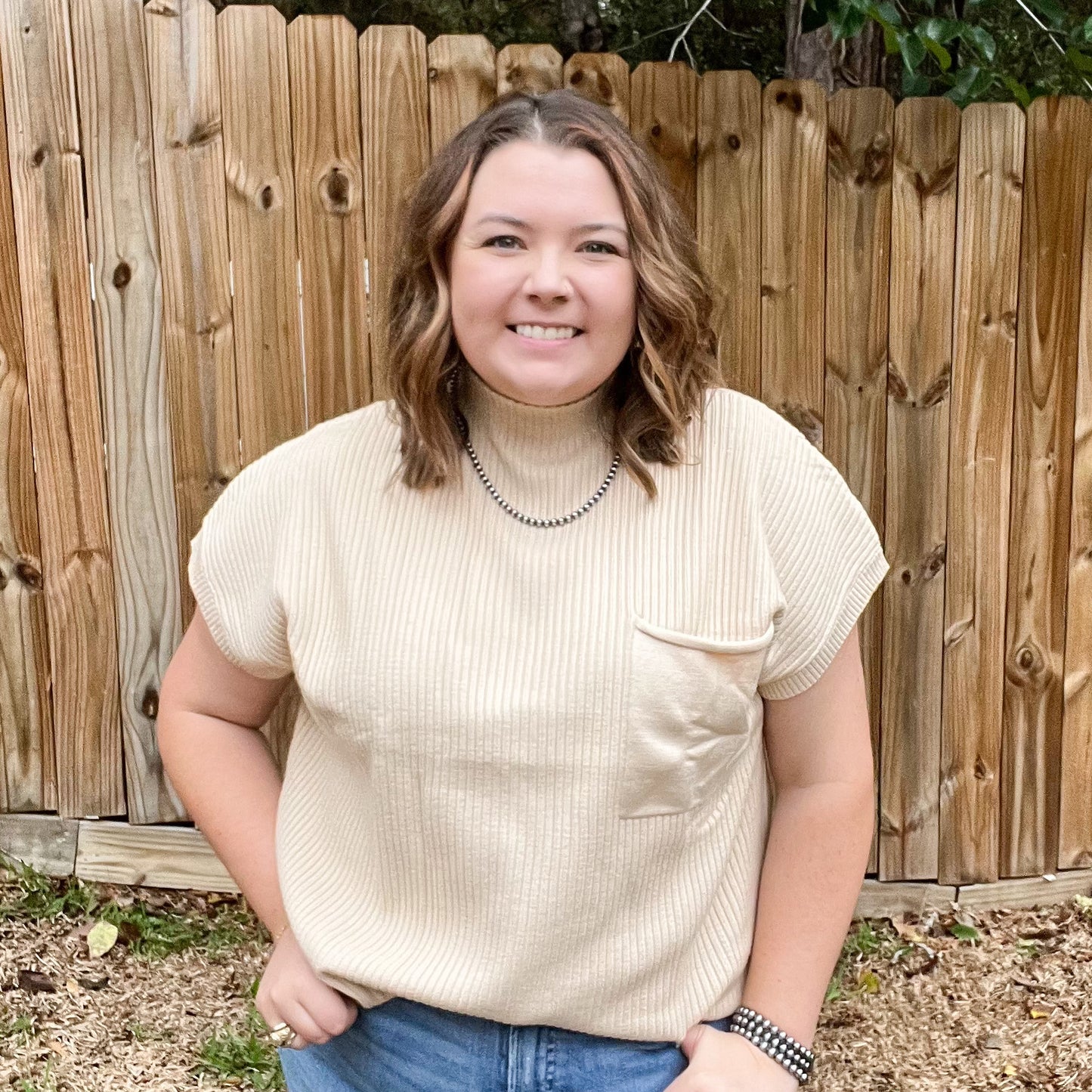 Oatmeal Short Sleeve Turtleneck Sweater