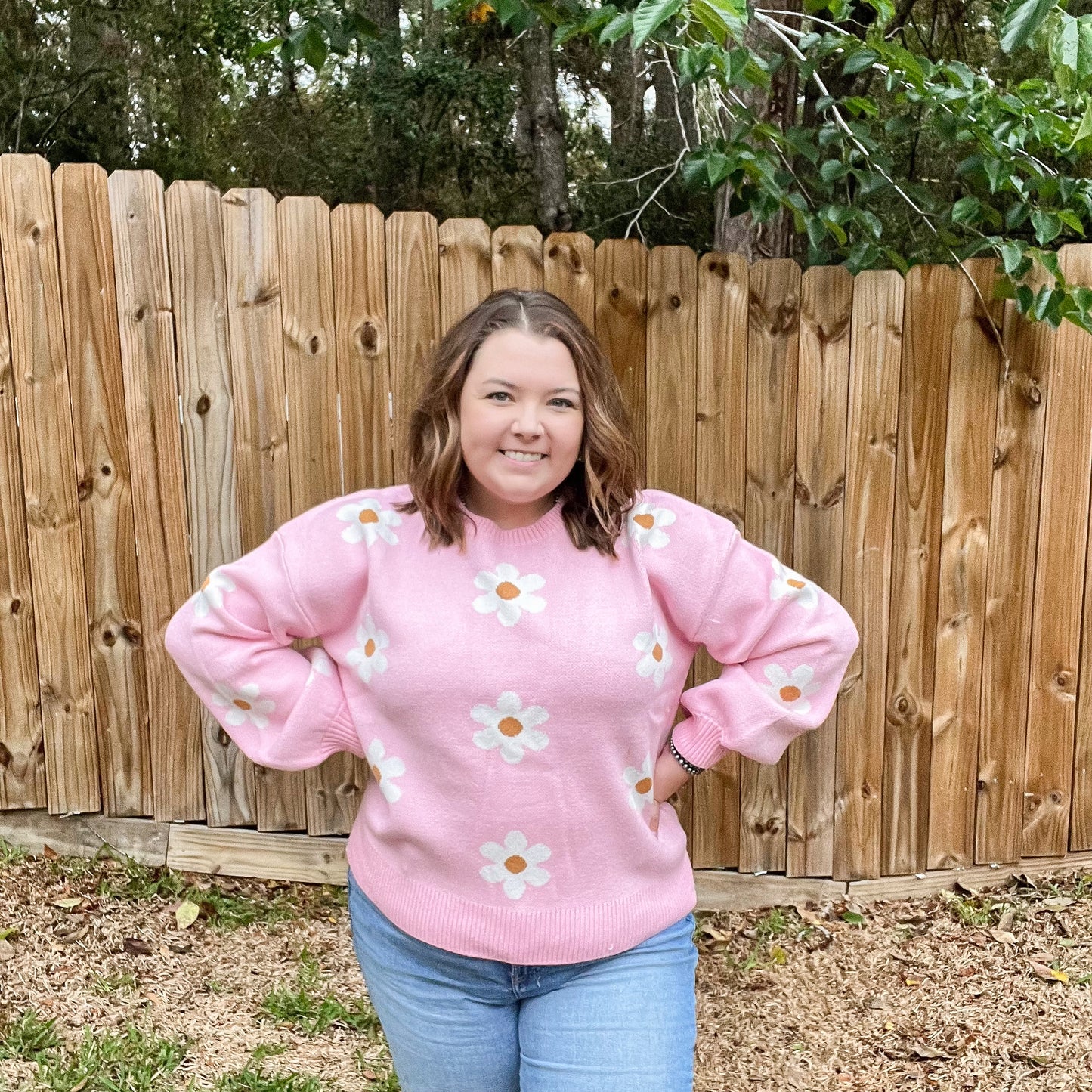 Pink Floral Drop Shoulder Sweater