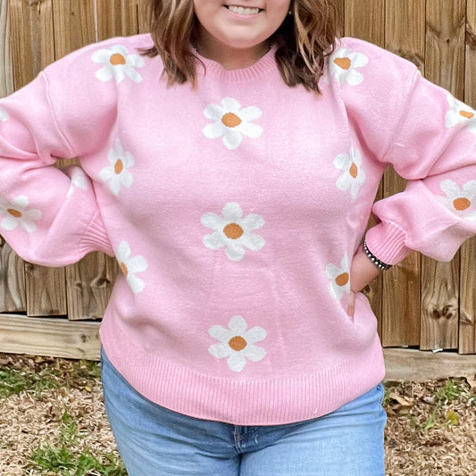 Pink Floral Drop Shoulder Sweater