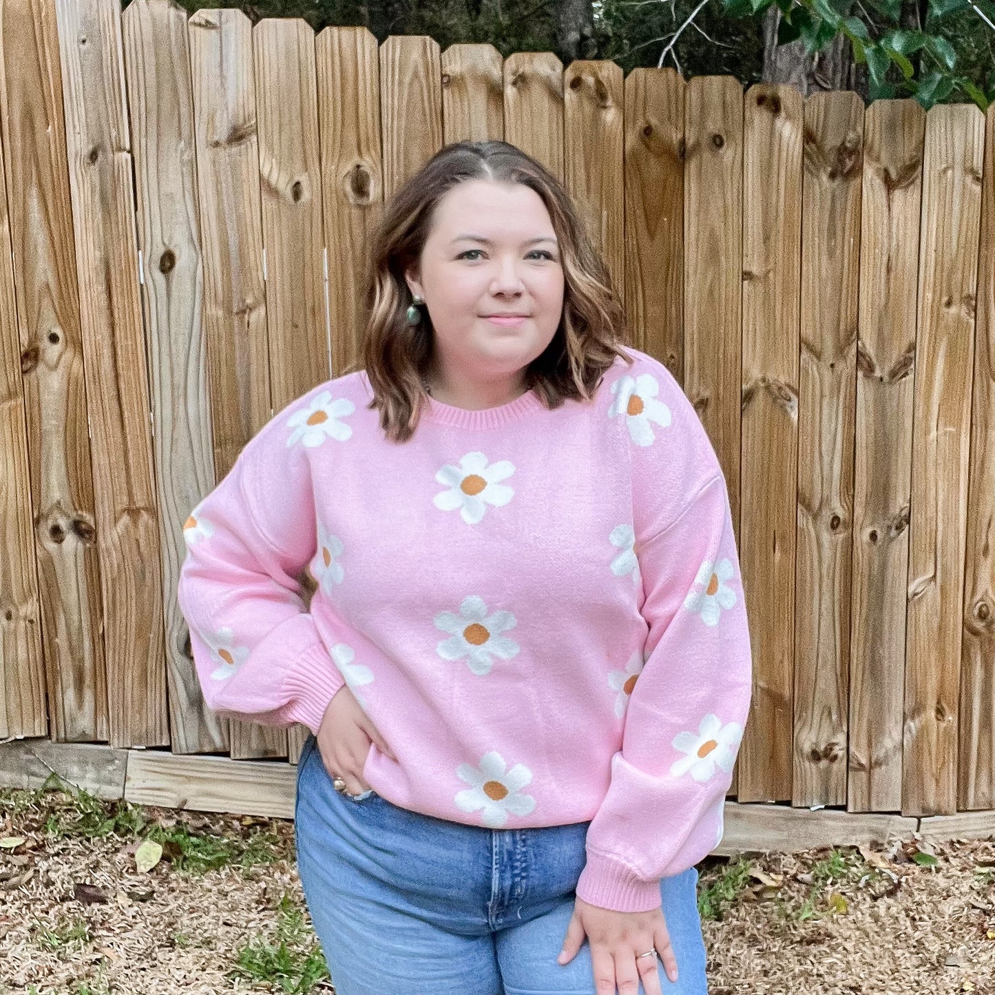 Pink Floral Drop Shoulder Sweater