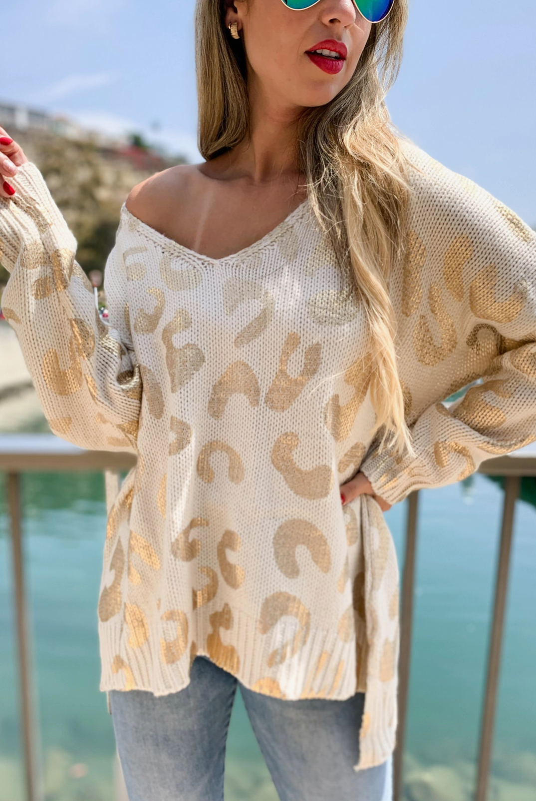 Gold Leopard V-Neck Sweater