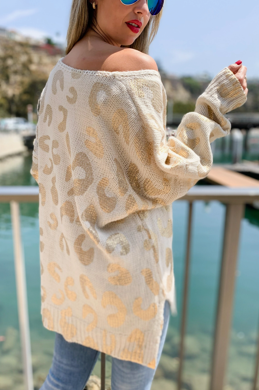 Gold Leopard V-Neck Sweater