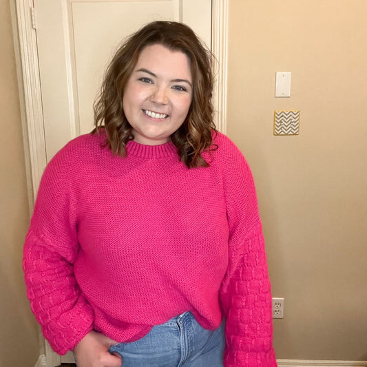 Hot Pink Bubble Sleeve Sweater