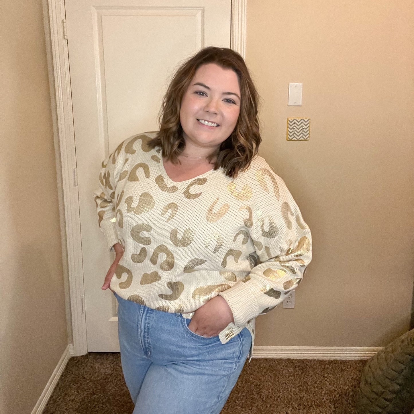 Gold Leopard V-Neck Sweater